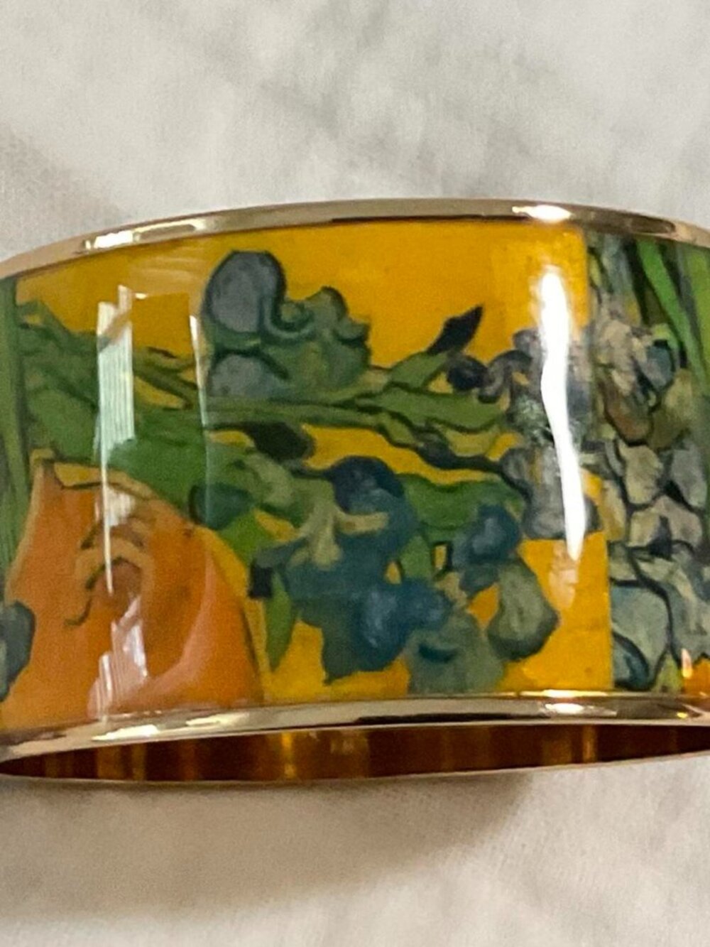 Erwin Pearl 22K Gold-Plated Van Gogh "Irises" Enamel Cuff Bracelet – New w/Box - Picture 3 of 7